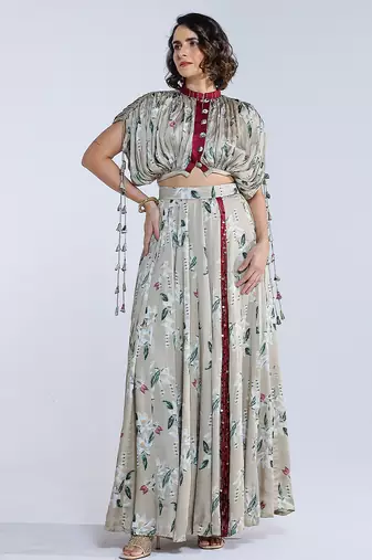 Green printed georgette co ord set