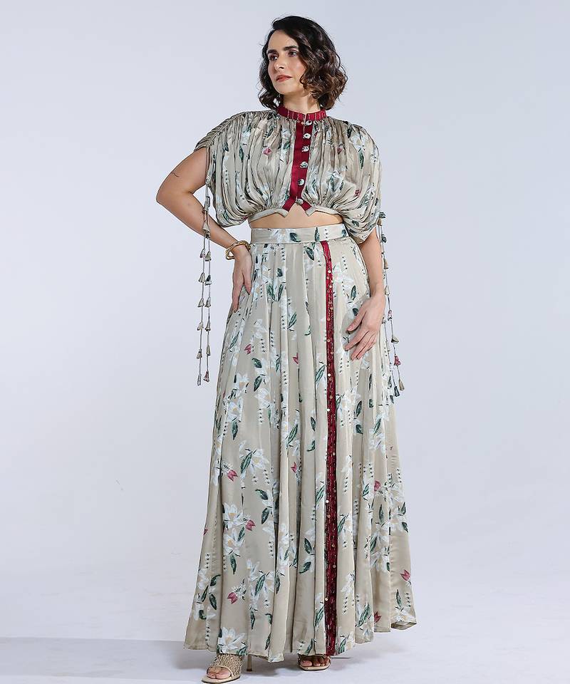 Green printed georgette co ord set