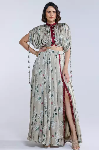 Green printed georgette co ord set