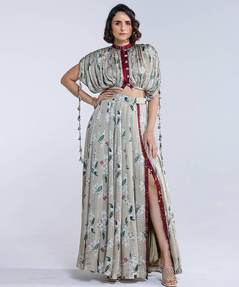 Green printed georgette co ord set