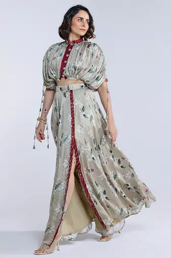 Green printed georgette co ord set