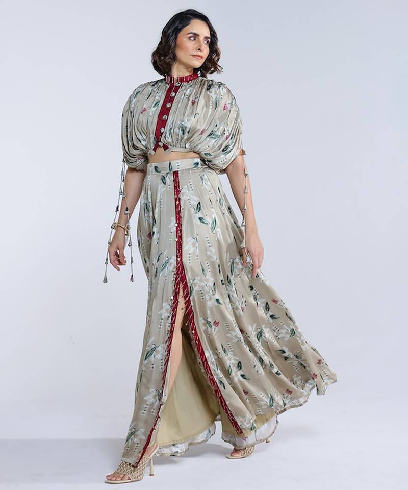 Green printed georgette co ord set