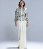 Green printed georgette gown with Jacket