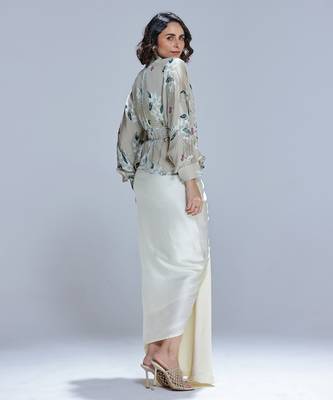 Green printed georgette gown with Jacket 3