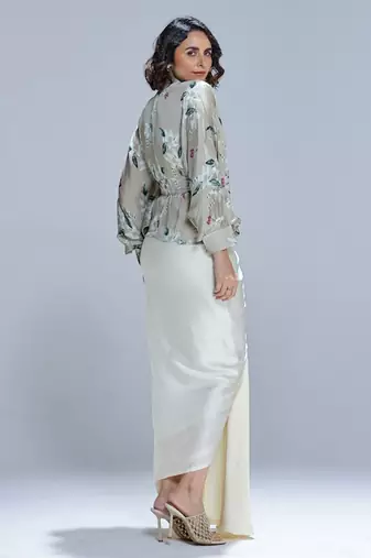 Green printed georgette gown with Jacket