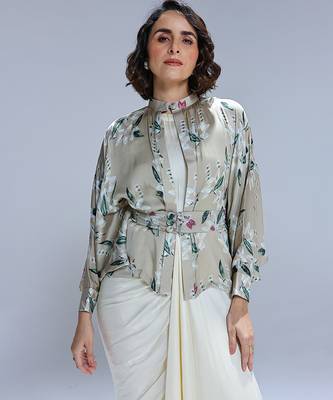 Green printed georgette gown with Jacket 4