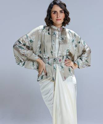 Green printed georgette gown with Jacket 5