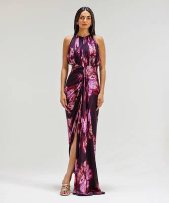 Pink printed georgette gown 1