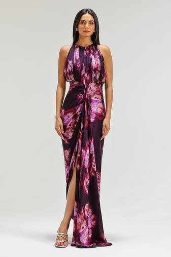 Pink printed georgette gown