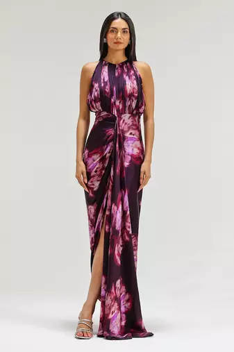 Pink printed georgette gown