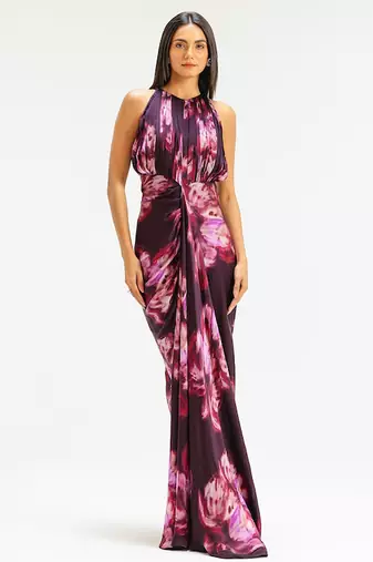 Pink printed georgette gown