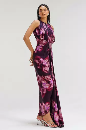 Pink printed georgette gown