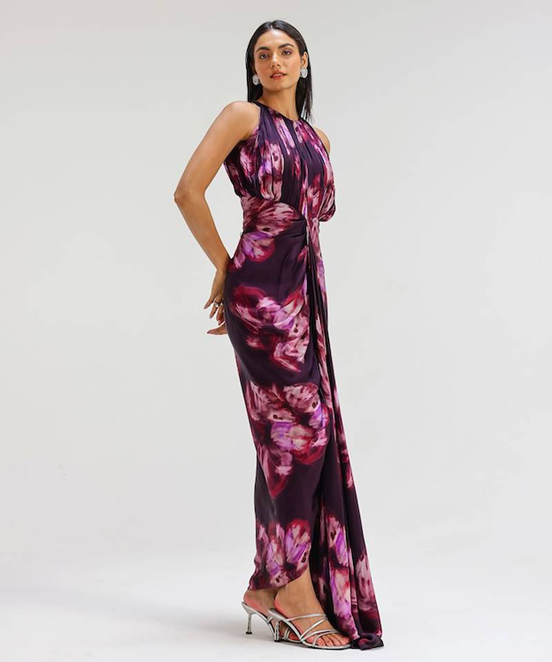 Pink printed georgette gown