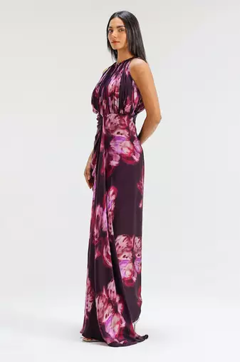 Pink printed georgette gown