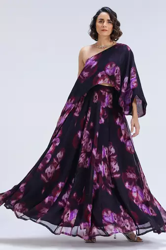 Multicolor printed organza co ord set