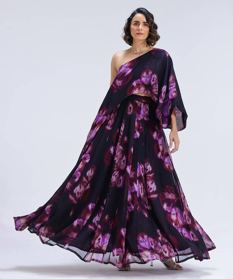 Multicolor printed organza co ord set