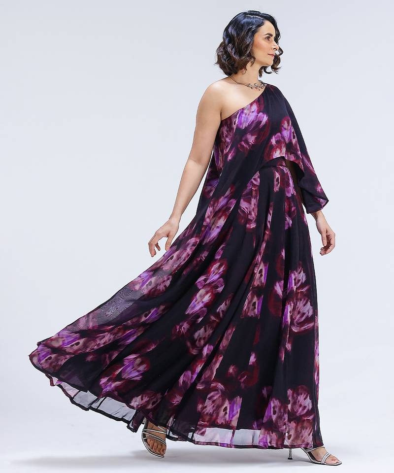 Multicolor printed organza co ord set