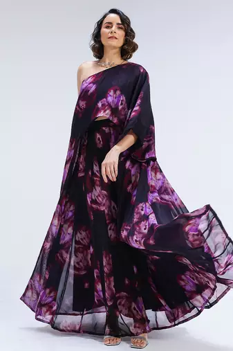 Multicolor printed organza co ord set