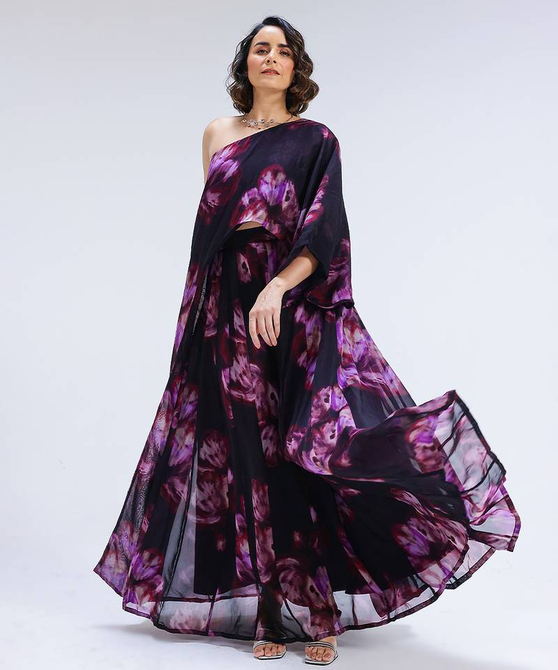 Multicolor printed organza co ord set