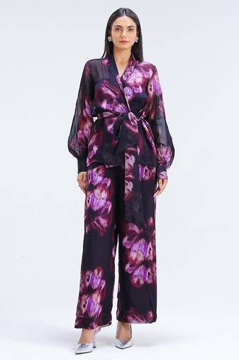 Multicolor printed organza co ord set