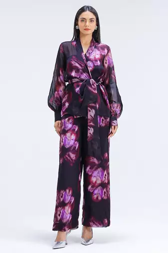 Multicolor printed organza co ord set