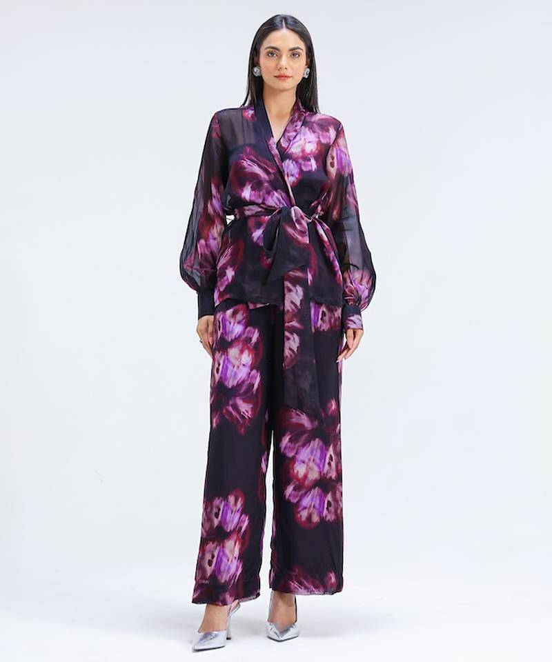 Multicolor printed organza co ord set