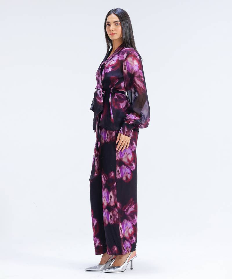Multicolor printed organza co ord set