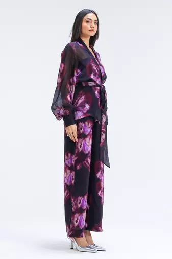 Multicolor printed organza co ord set