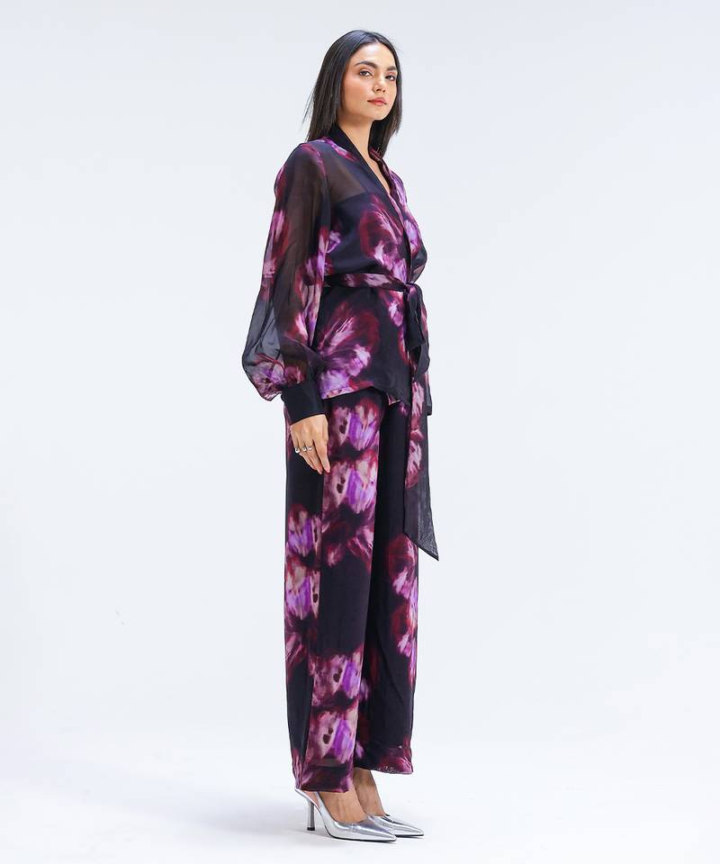 Multicolor printed organza co ord set