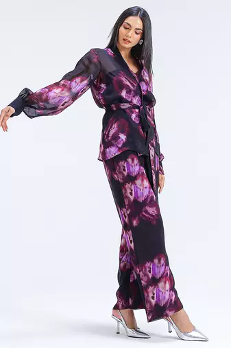 Multicolor printed organza co ord set