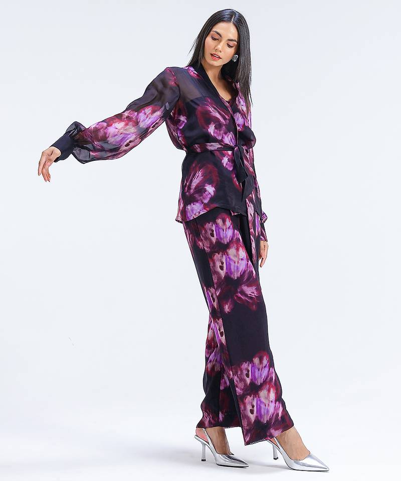 Multicolor printed organza co ord set