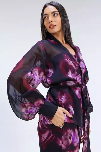 Multicolor printed organza co ord set
