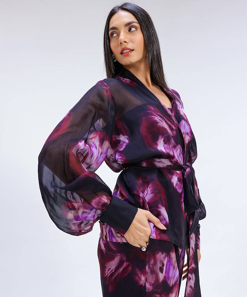 Multicolor printed organza co ord set