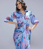 Blue printed georgette gown