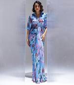 Blue printed georgette gown