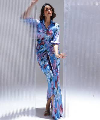 Blue printed georgette gown 3