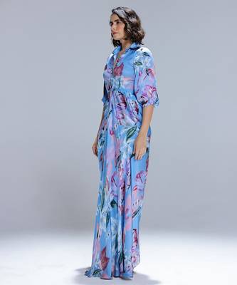 Blue printed georgette gown 5
