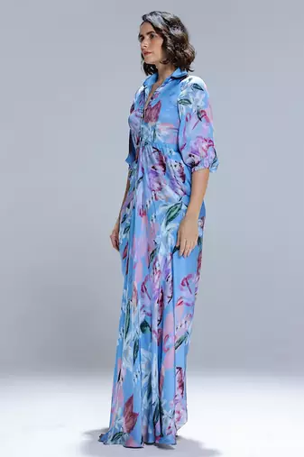 Blue printed georgette gown