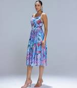 Blue printed georgette dress