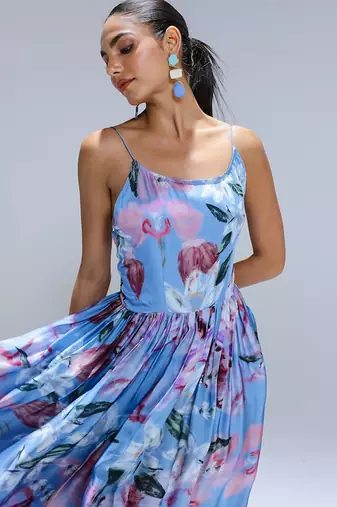 Blue printed georgette dress