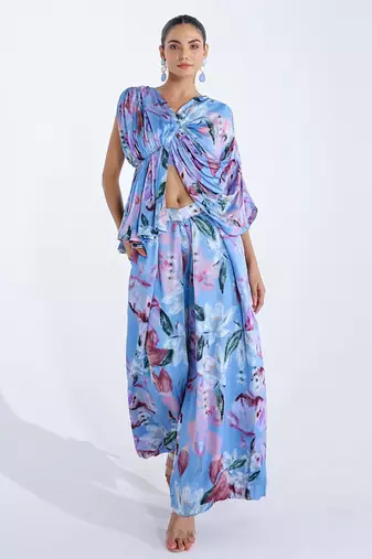Blue printed georgette co ord set