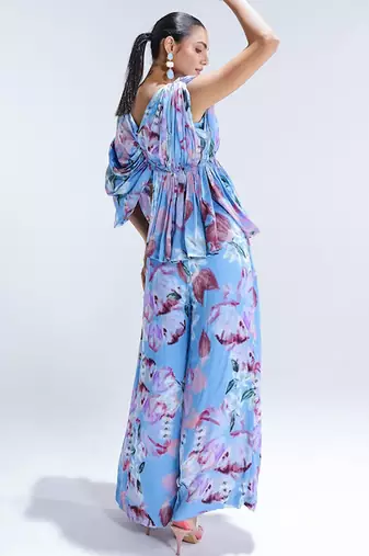 Blue printed georgette co ord set
