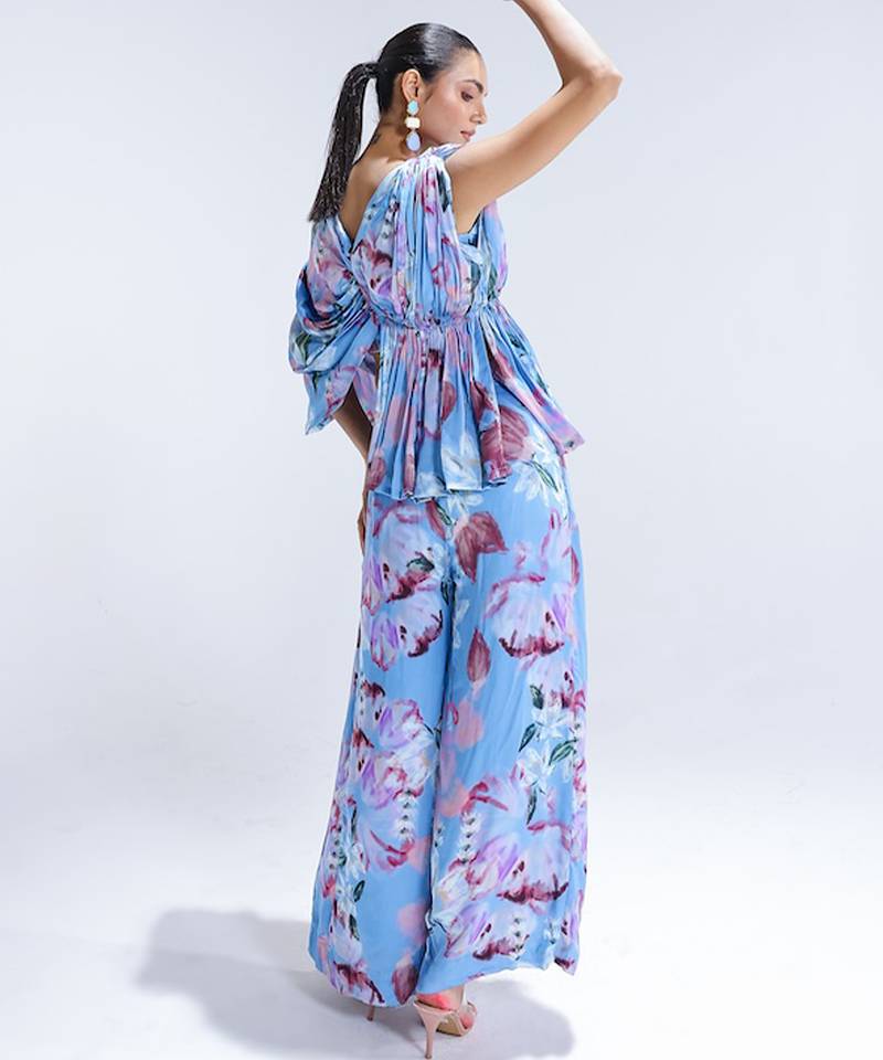 Blue printed georgette co ord set