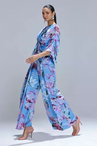 Blue printed georgette co ord set