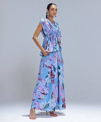 Blue printed georgette co ord set 4