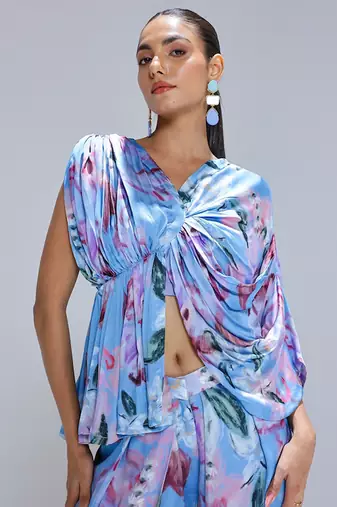 Blue printed georgette co ord set
