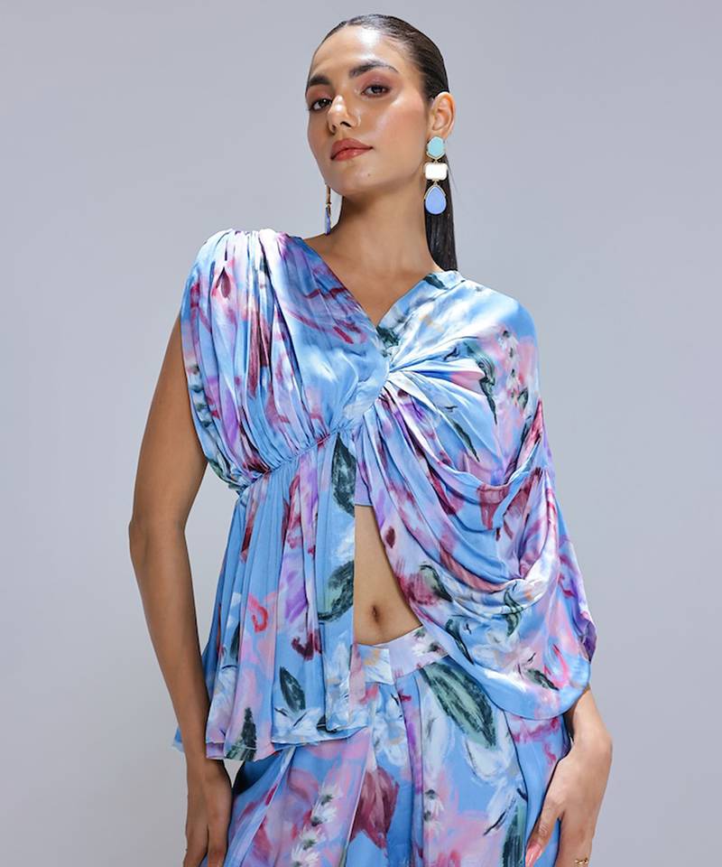 Blue printed georgette co ord set