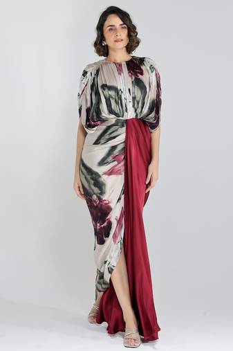 Multicolor printed georgette gown