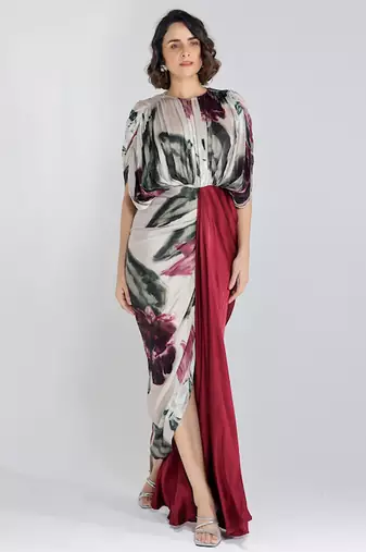 Multicolor printed georgette gown