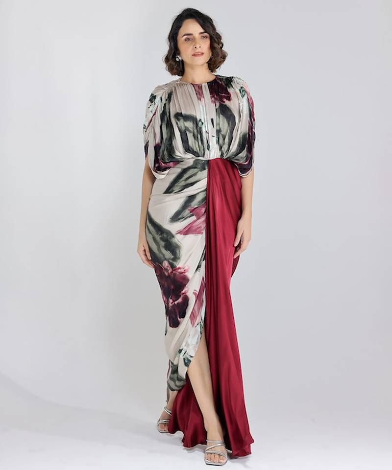 Multicolor printed georgette gown